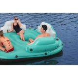 Bestway 43407 Nafukovací matrac pre 5 osôb, nafukovací plávajúci ostrov 291cm x 265cm + slnečná clona, strecha 