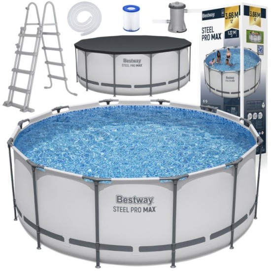 Bestway 56420 Bazén s Kovovou Konštrukciou 366x122cm s filtračným čerpadlom + rebrík, plachta na bazén 11v1