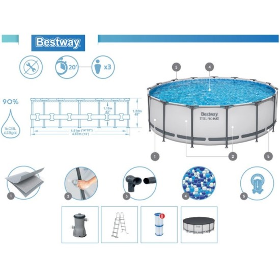 Bestway 56438 BAZÉN s Kovovou konštrukciou 6v1 457cm x 122cm + rebrík + filtračné čerpadlo + plachta