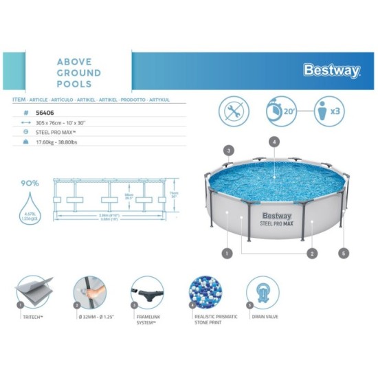 Bestway 56406 Bazén s kovovou konštrukciou Steel Pro MAX 305 x 76 cm