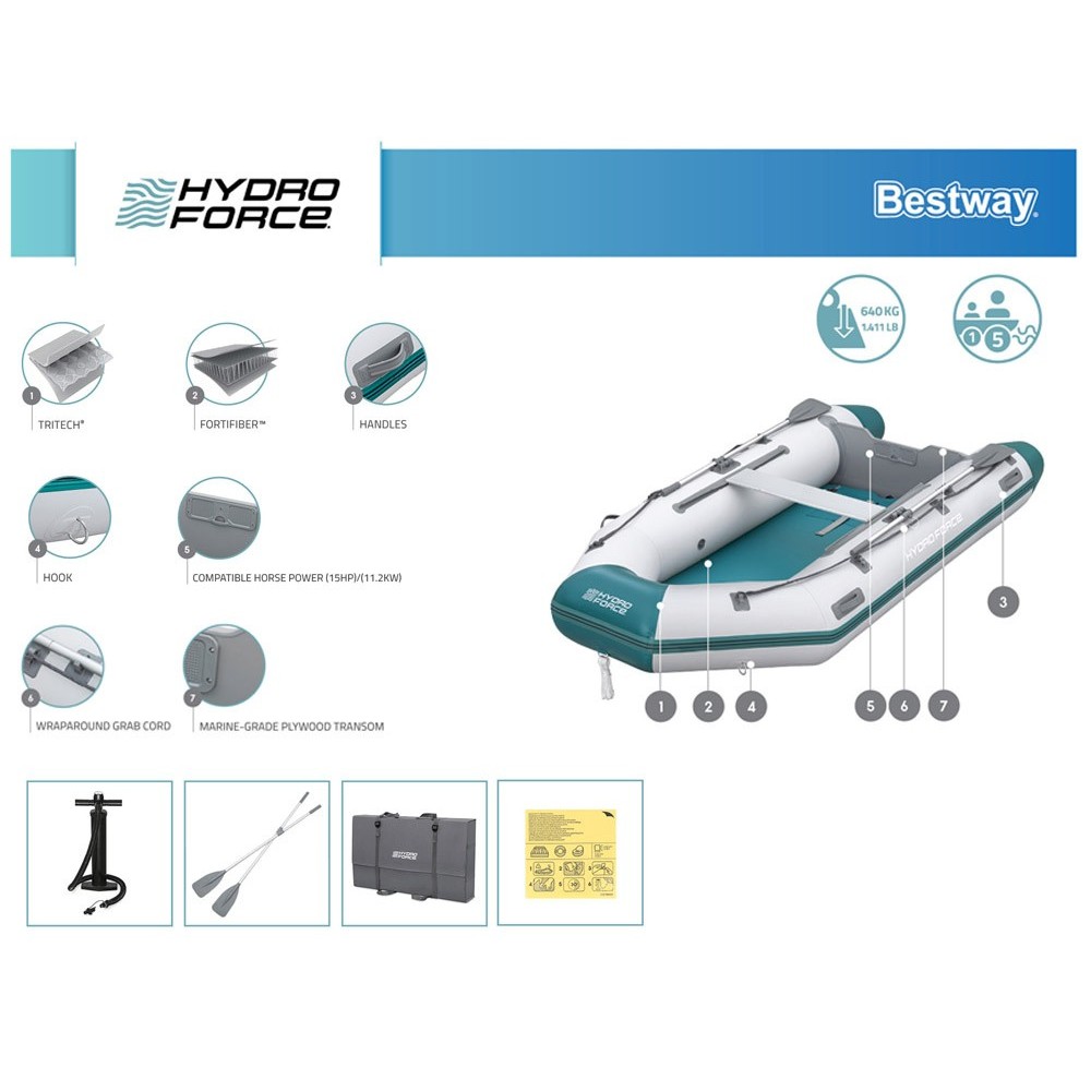 Bestway 65049 Nafukovací Čln HydroForce Mirovia Pro 330×162 cm, pre 4 osoby + 1 dieťa, 2 veslá + taška