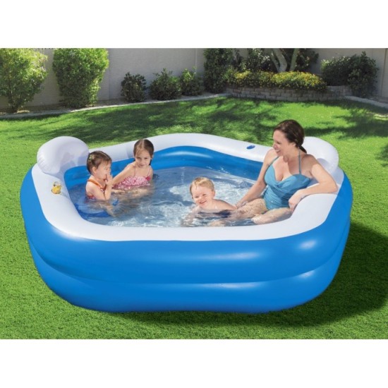 Bestway 54153 Nafukovací Detský bazén s opierkami a sedačkami 213cm x 207cm x 69 cm