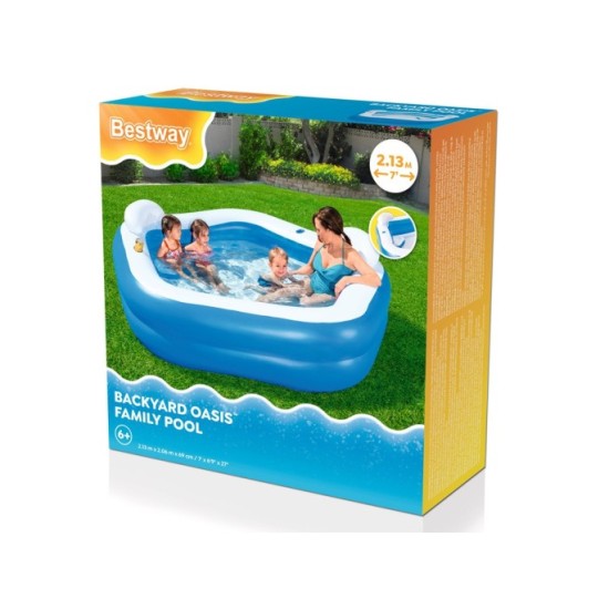Bestway 54153 Nafukovací Detský bazén s opierkami a sedačkami 213cm x 207cm x 69 cm