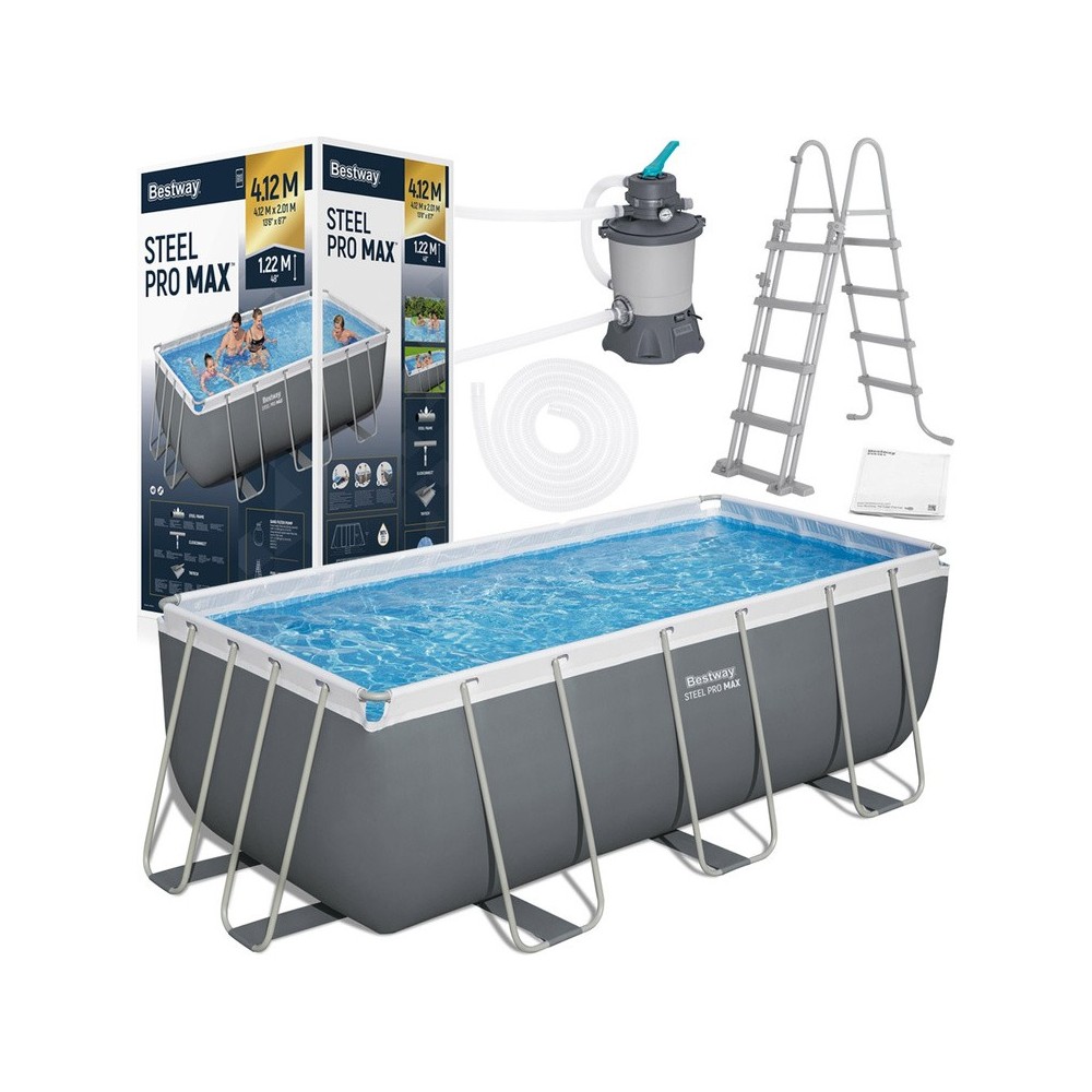 Bestway 56457 Bazén s kovovou konštrukciou POWER STEEL 412 cm x 201 cm x 122 cm + piesková filtrácia + rebrík