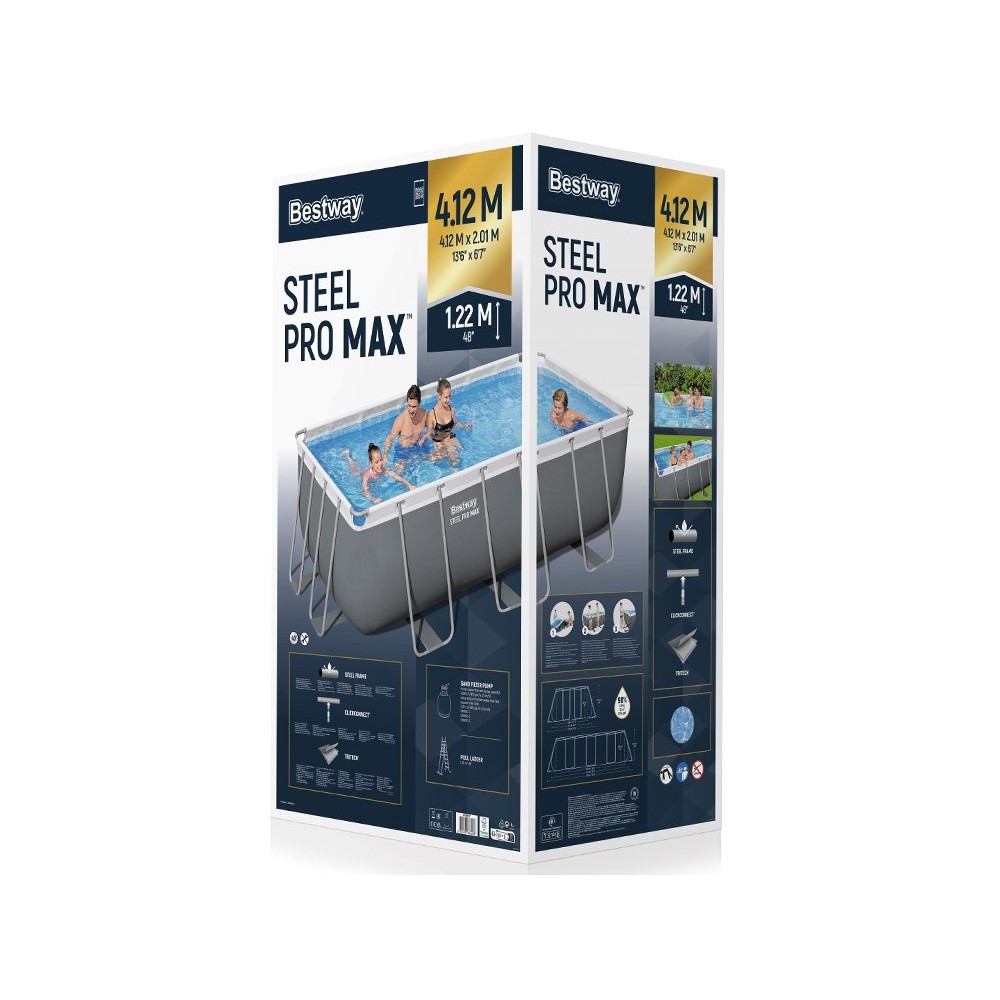 Bestway 56457 Bazén s kovovou konštrukciou POWER STEEL 412 cm x 201 cm x 122 cm + piesková filtrácia + rebrík