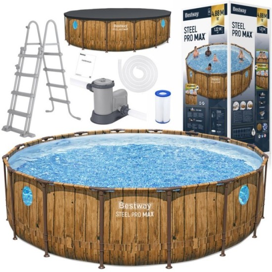BESTWAY 56725 Bazén s kovovou konštrukciou Power Steel Swim Vista 7v1 488 cm x 122 cm + Filtračné čerpadlo + Rebrík + Plachta, i