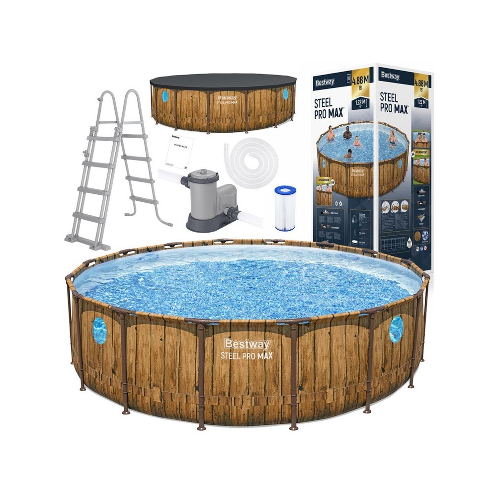 BESTWAY 56725 Bazén s kovovou konštrukciou Power Steel Swim Vista 7v1 488 cm x 122 cm + Filtračné čerpadlo + Rebrík + Plachta, i