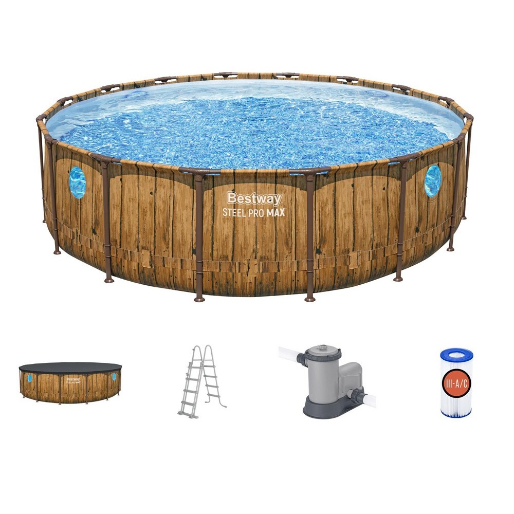 BESTWAY 56725 Bazén s kovovou konštrukciou Power Steel Swim Vista 7v1 488 cm x 122 cm + Filtračné čerpadlo + Rebrík + Plachta, i