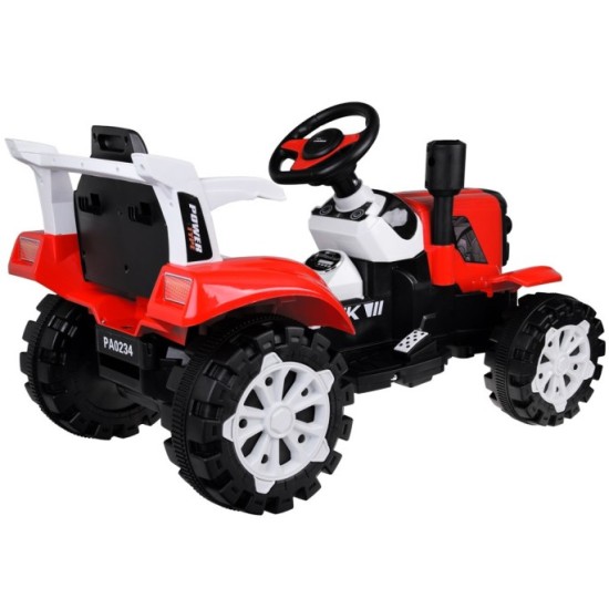 JOKO Elektrický traktor s vyklápacou vlečkou, MP3, USB, diaľkové ovládanie, červený