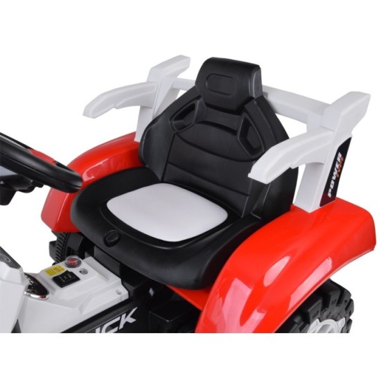 JOKO Elektrický traktor s vyklápacou vlečkou, MP3, USB, diaľkové ovládanie, červený