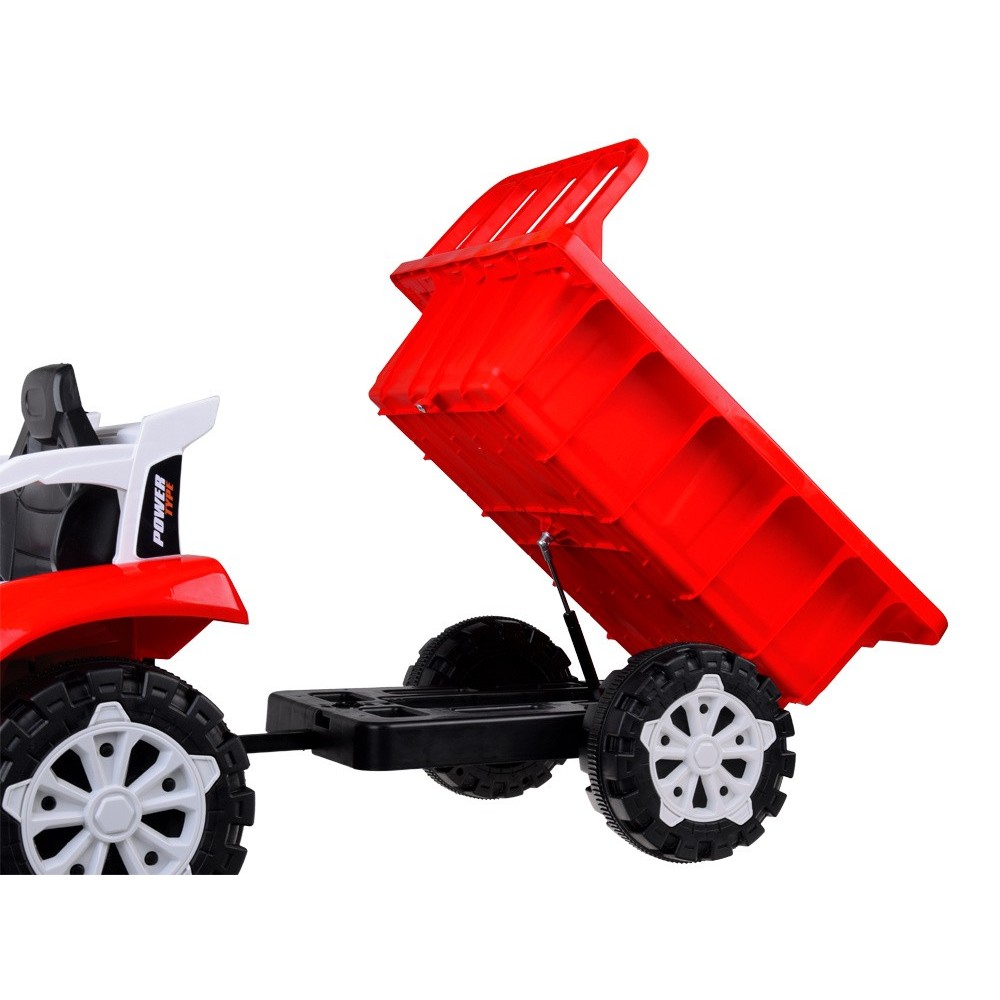 JOKO Elektrický traktor s vyklápacou vlečkou, MP3, USB, diaľkové ovládanie, červený