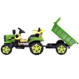 JOKO Elektrický traktor s vyklápacou vlečkou, MP3, USB, diaľkové ovládanie, zelený