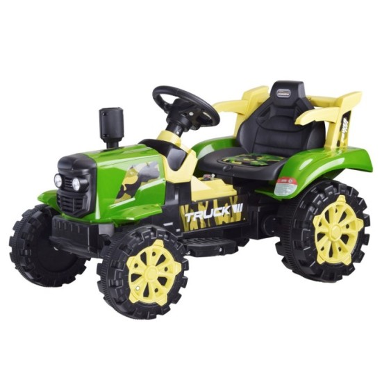 JOKO Elektrický traktor s vyklápacou vlečkou, MP3, USB, diaľkové ovládanie, zelený