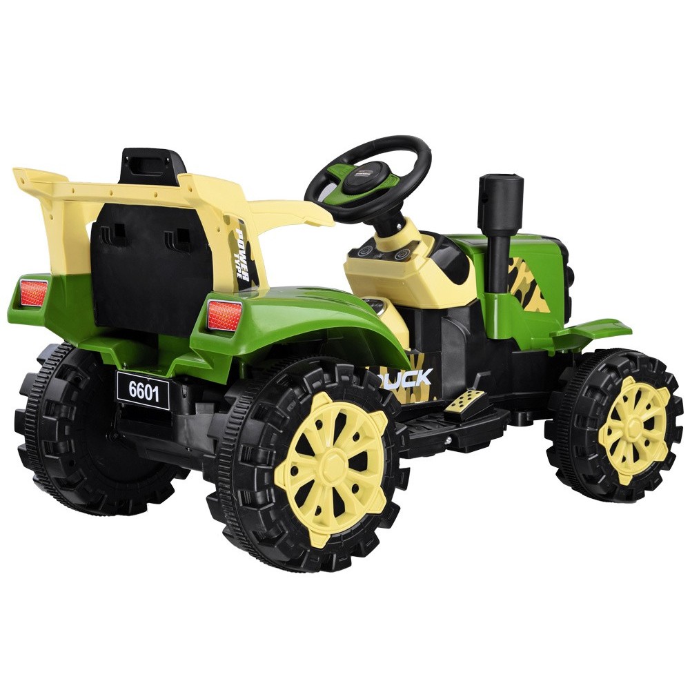 JOKO Elektrický traktor s vyklápacou vlečkou, MP3, USB, diaľkové ovládanie, zelený