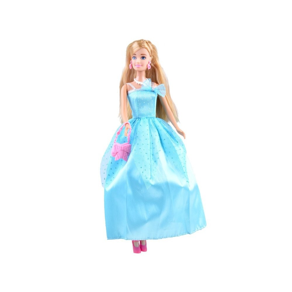 Anlily Bábika Princezná, plesové šaty, náušnice, modrá