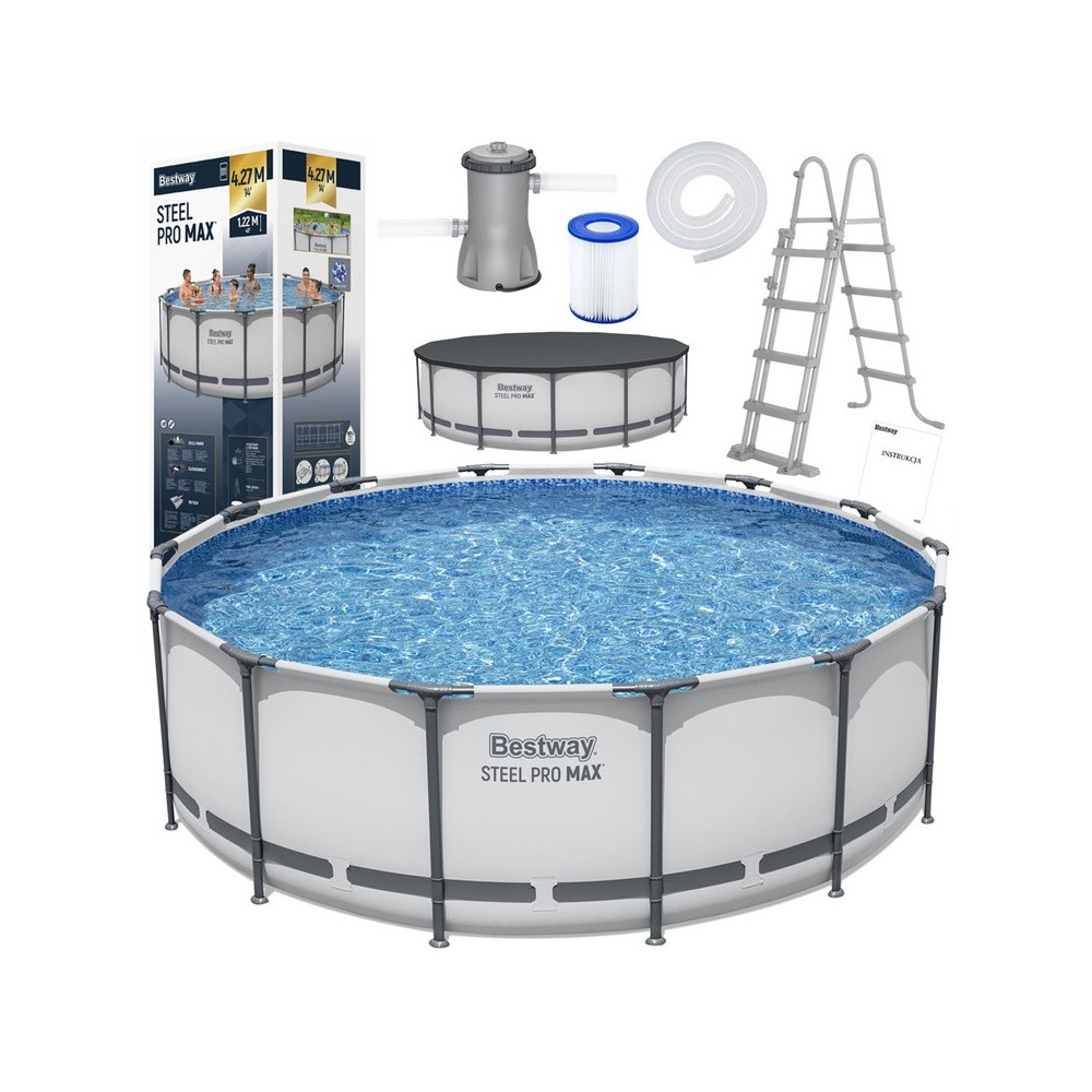 Bestway 5612X Bazén Steel Pro MAX s kovovou konštrukciou 427 cm x 122 cm + krycia plachta + čerpadlo + rebrík
