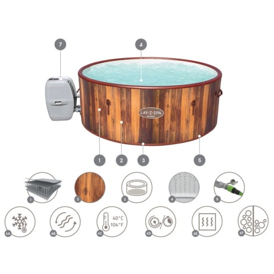 Bestway 60025 Vírivka Lay-Z-Spa Helsinki Air Jet Jacuzzi pre 7 osôb, dizajn dreva