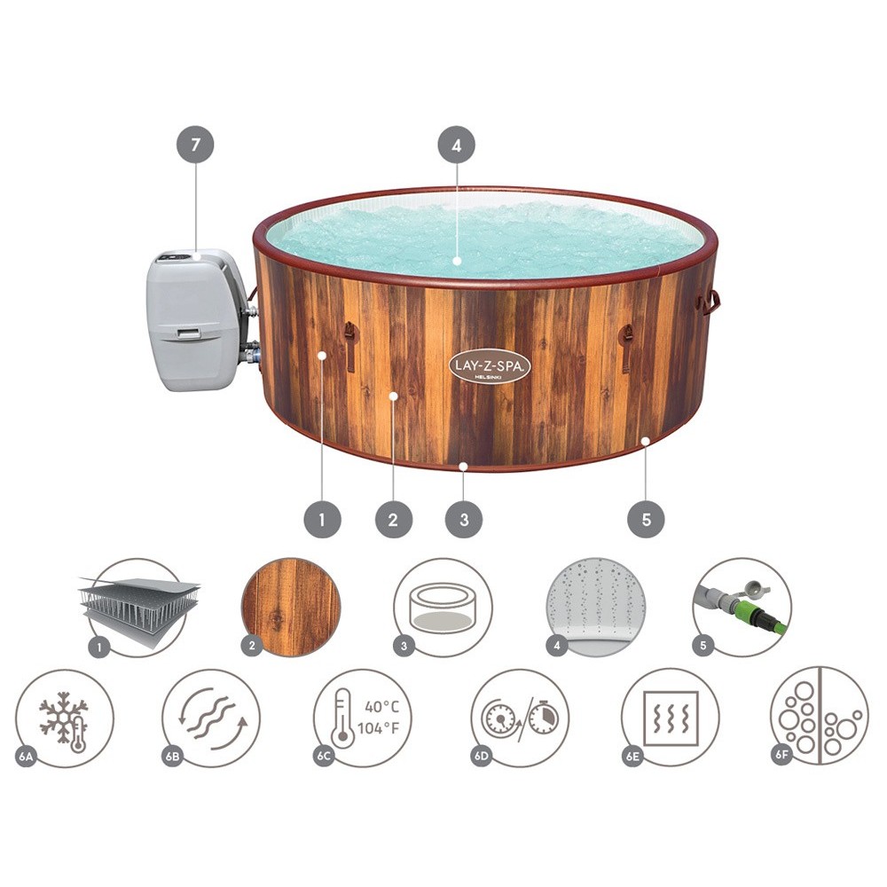Bestway 60025 Vírivka Lay-Z-Spa Helsinki Air Jet Jacuzzi pre 7 osôb, dizajn dreva