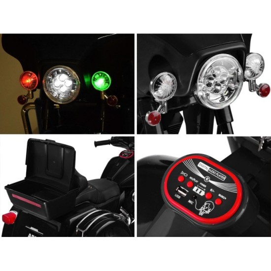 JOKO Veľká Elektrická Motorka Chopper 118cm, penové kolesá, kožené sedadlo, čierna