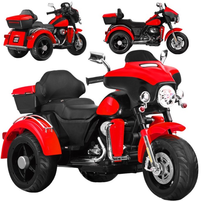 JOKO Veľká Elektrická Motorka Chopper 118cm, penové kolesá, kožené sedadlo, červená