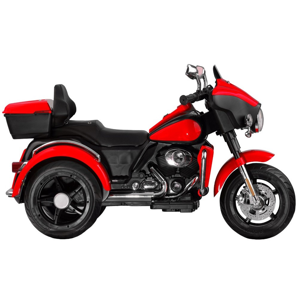 JOKO Veľká Elektrická Motorka Chopper 118cm, penové kolesá, kožené sedadlo, červená