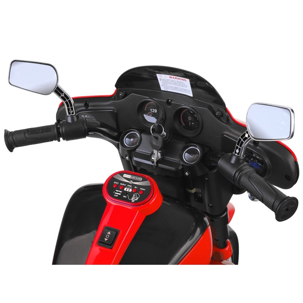JOKO Veľká Elektrická Motorka Chopper 118cm, penové kolesá, kožené sedadlo, červená
