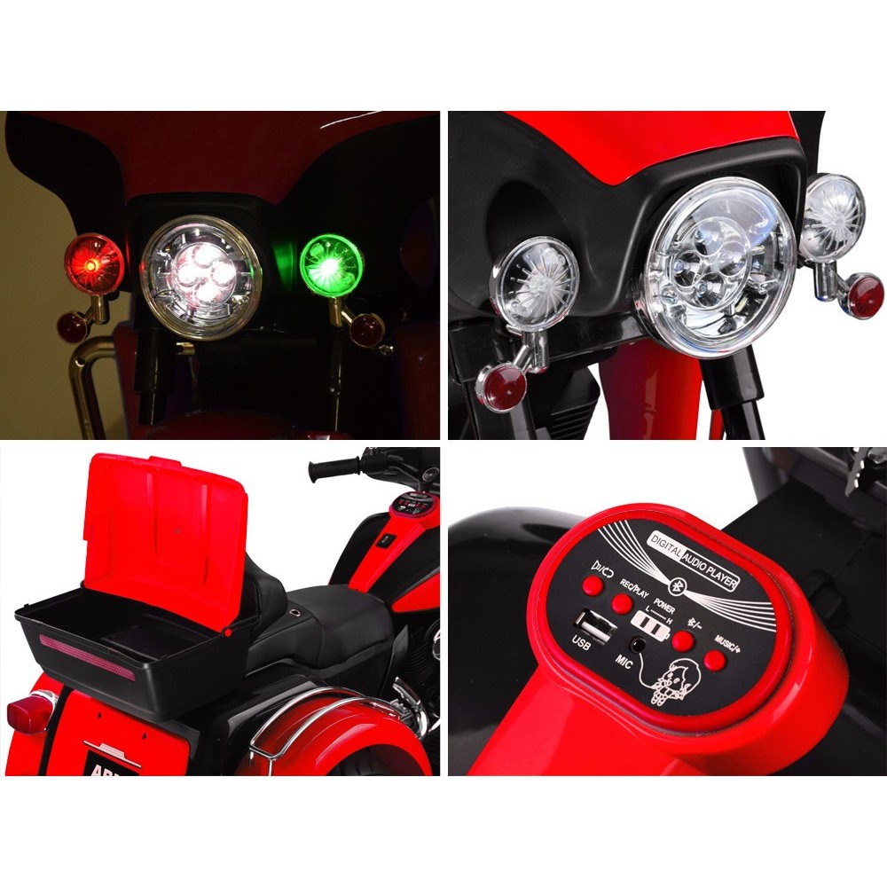 JOKO Veľká Elektrická Motorka Chopper 118cm, penové kolesá, kožené sedadlo, červená