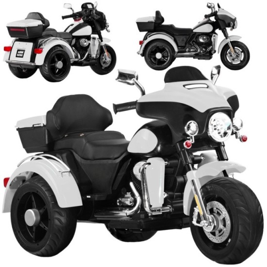 JOKO Veľká Elektrická Motorka Chopper 118cm, penové kolesá, kožené sedadlo, biela