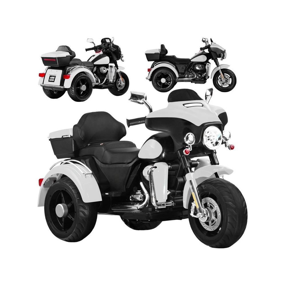 JOKO Veľká Elektrická Motorka Chopper 118cm, penové kolesá, kožené sedadlo, biela
