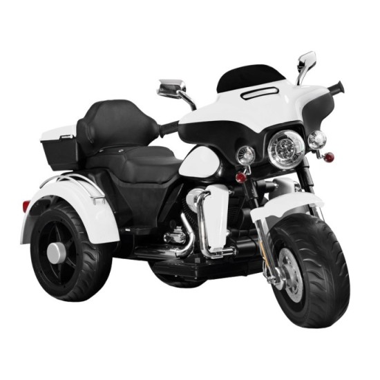 JOKO Veľká Elektrická Motorka Chopper 118cm, penové kolesá, kožené sedadlo, biela
