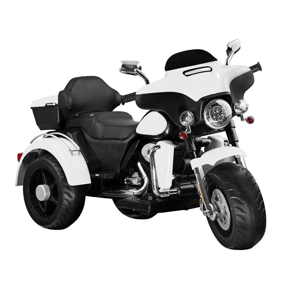 JOKO Veľká Elektrická Motorka Chopper 118cm, penové kolesá, kožené sedadlo, biela