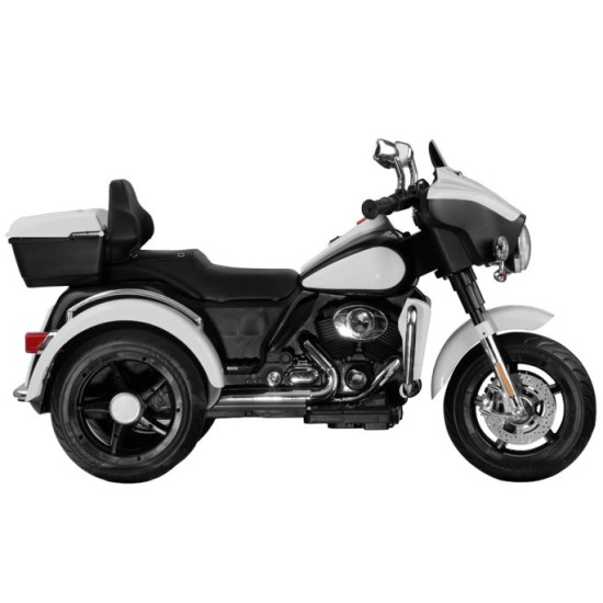 JOKO Veľká Elektrická Motorka Chopper 118cm, penové kolesá, kožené sedadlo, biela