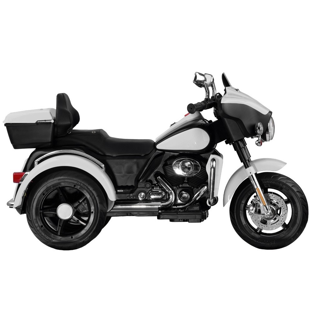 JOKO Veľká Elektrická Motorka Chopper 118cm, penové kolesá, kožené sedadlo, biela
