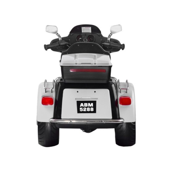 JOKO Veľká Elektrická Motorka Chopper 118cm, penové kolesá, kožené sedadlo, biela