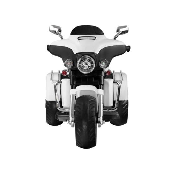 JOKO Veľká Elektrická Motorka Chopper 118cm, penové kolesá, kožené sedadlo, biela