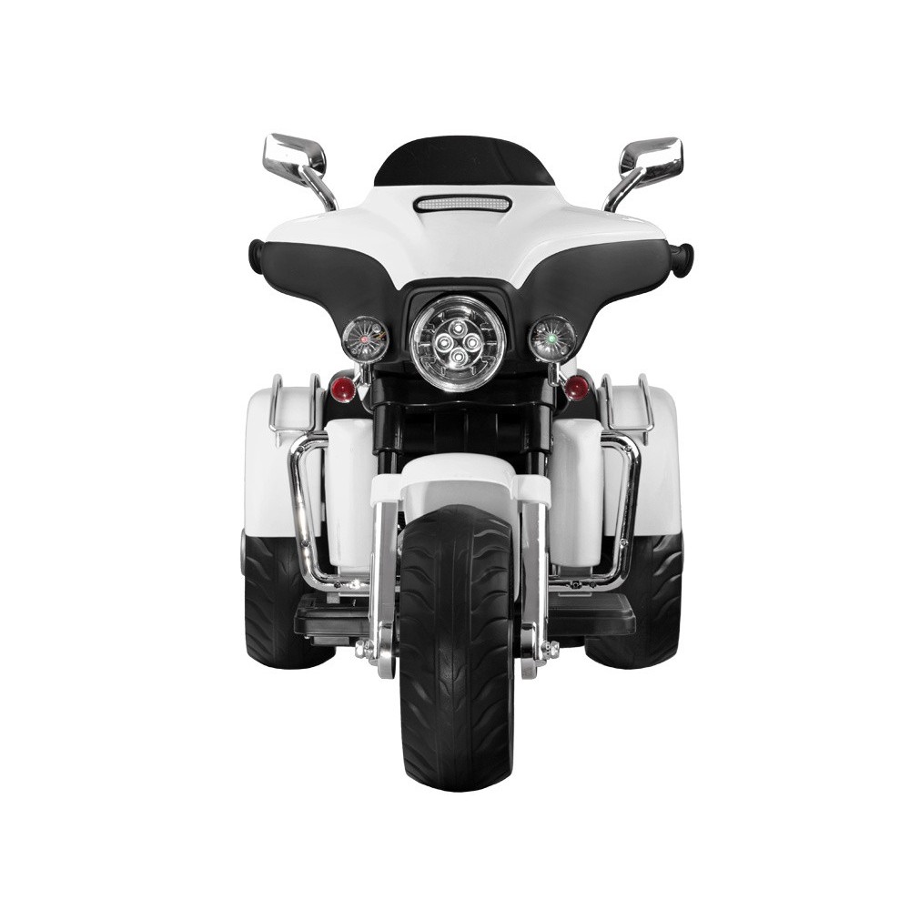JOKO Veľká Elektrická Motorka Chopper 118cm, penové kolesá, kožené sedadlo, biela