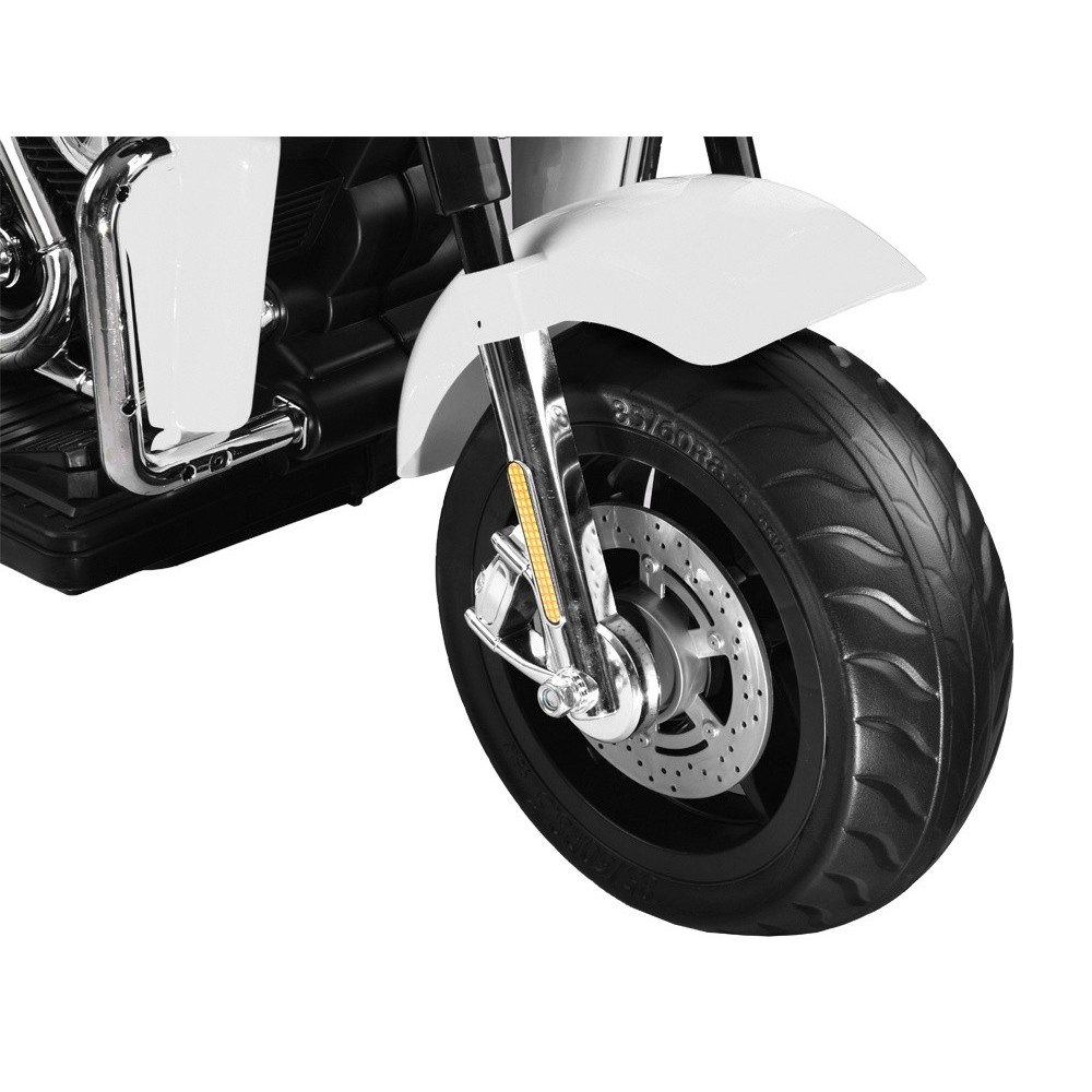 JOKO Veľká Elektrická Motorka Chopper 118cm, penové kolesá, kožené sedadlo, biela