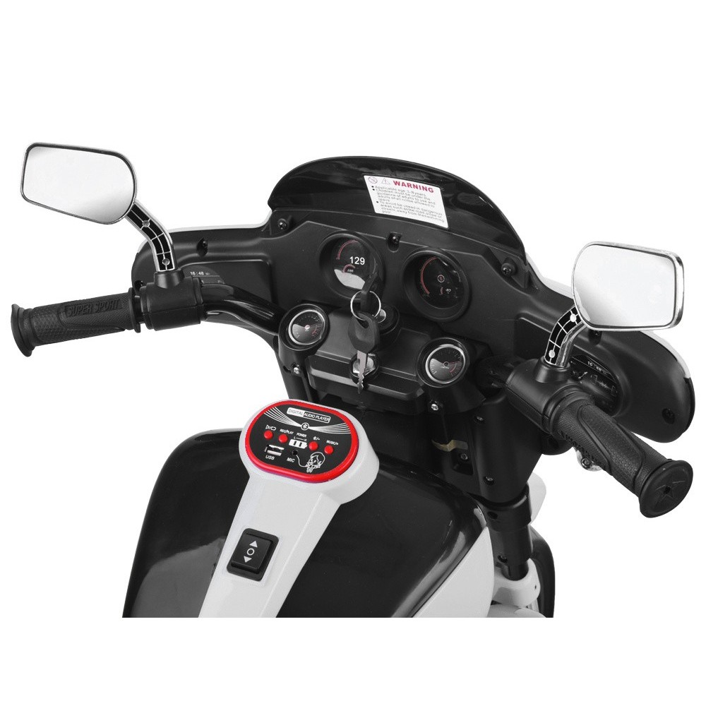 JOKO Veľká Elektrická Motorka Chopper 118cm, penové kolesá, kožené sedadlo, biela
