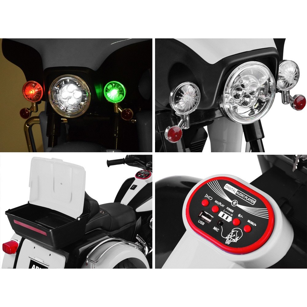 JOKO Veľká Elektrická Motorka Chopper 118cm, penové kolesá, kožené sedadlo, biela