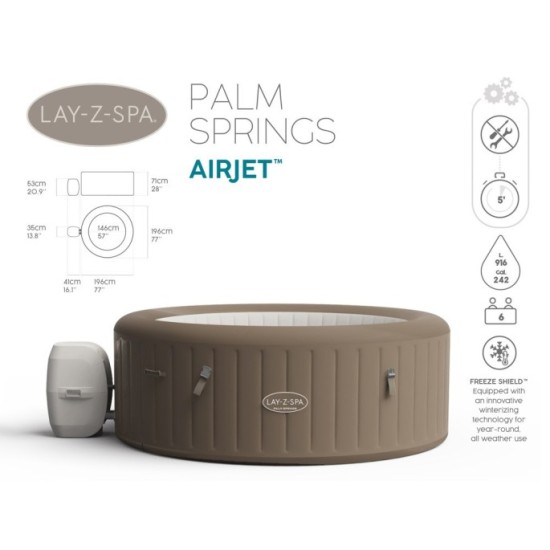 Bestway 60017 Vírivka Jacuzzi Lay-Z-Spa Palm Springs AirJet pre 6 osôb, priemer 196cm + plachta, zlatá
