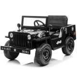 JOKO Elektrické autíčko Vojenský Jeep Willys, kožené sedadlo, penové kolesá, čierne