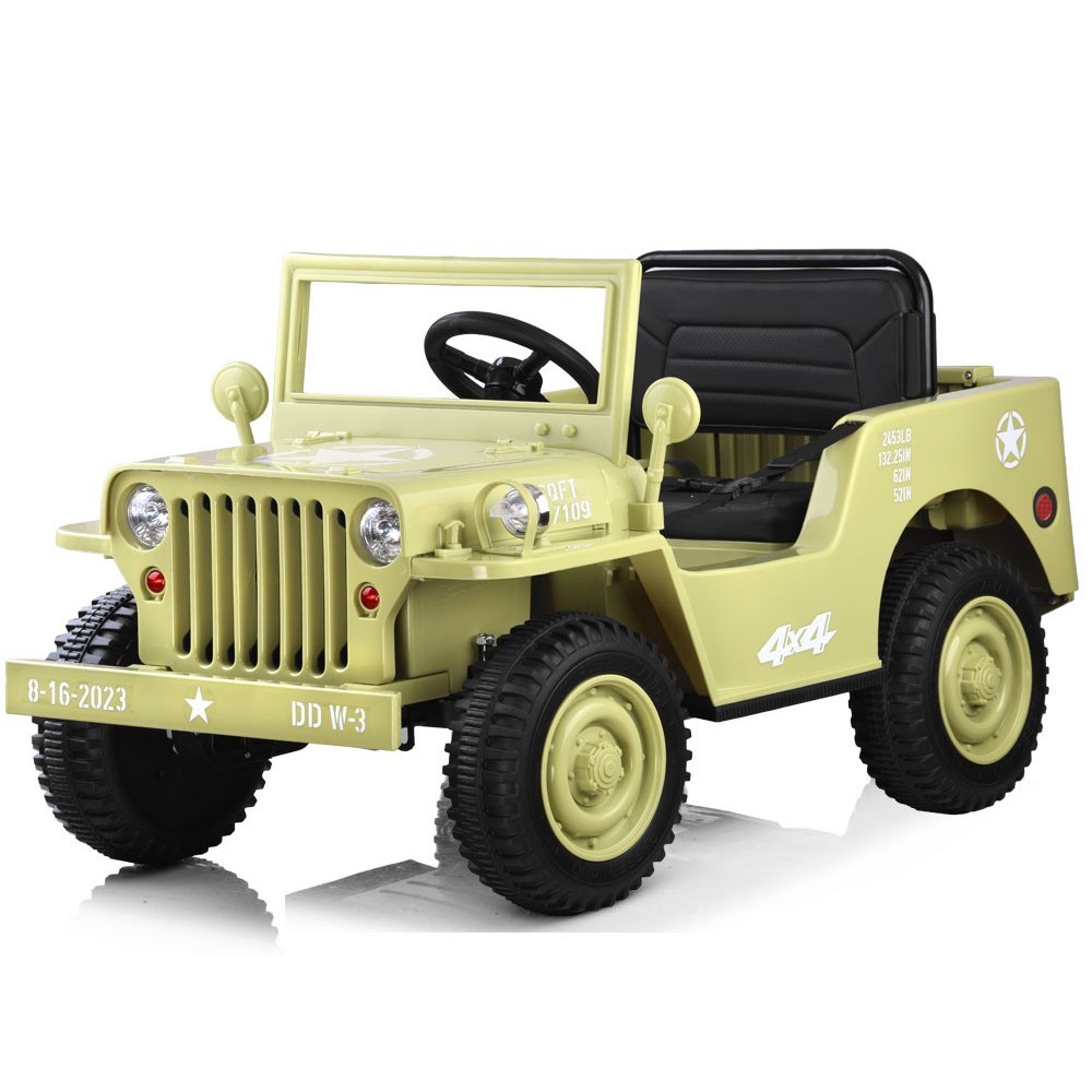 JOKO Elektrické autíčko Vojenský Jeep Willys, kožené sedadlo, penové kolesá, čierne