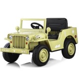 JOKO Elektrické autíčko Vojenský Jeep Willys, kožené sedadlo, penové kolesá, čierne