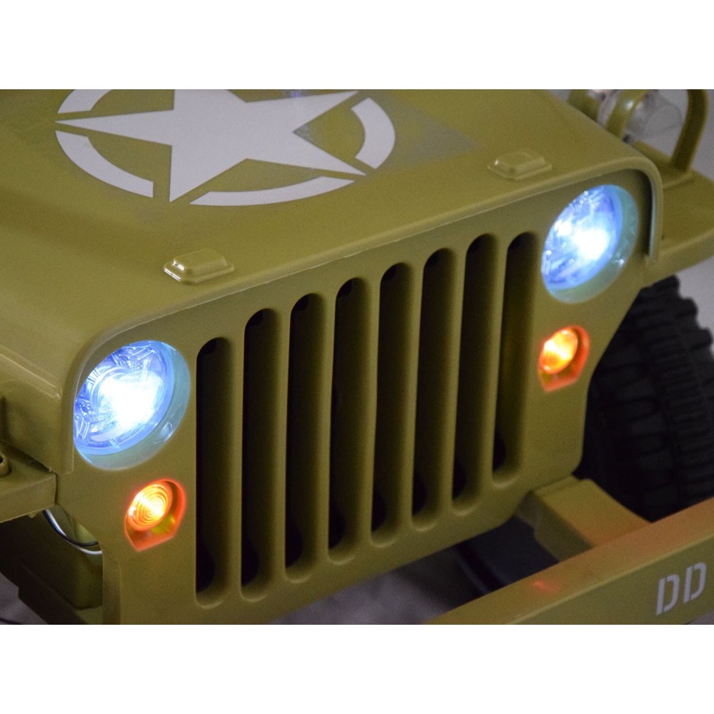 JOKO Elektrické autíčko Vojenský Jeep Willys, kožené sedadlo, penové kolesá, čierne