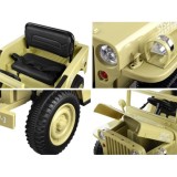 JOKO Elektrické autíčko Vojenský Jeep Willys, kožené sedadlo, penové kolesá, čierne