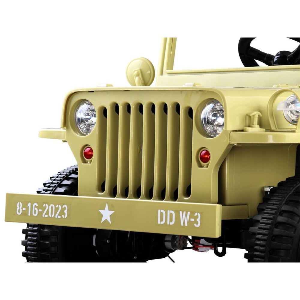 JOKO Elektrické autíčko Vojenský Jeep Willys, kožené sedadlo, penové kolesá, čierne
