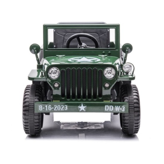 JOKO Elektrické autíčko Vojenský Jeep Willys, kožené sedadlo, penové kolesá, čierne