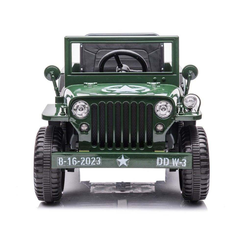 JOKO Elektrické autíčko Vojenský Jeep Willys, kožené sedadlo, penové kolesá, čierne