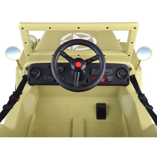 JOKO Elektrické autíčko Vojenský Jeep Willys, kožené sedadlo, penové kolesá, čierne