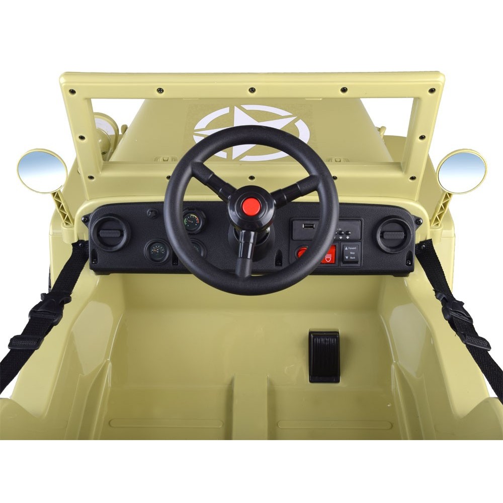 JOKO Elektrické autíčko Vojenský Jeep Willys, kožené sedadlo, penové kolesá, čierne